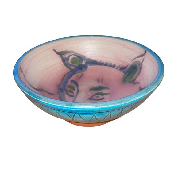 Studio Art Pottery Hand Thrown Unique Glazed Bowl with Dog Artist Signed 8" - Picture 4 of 8